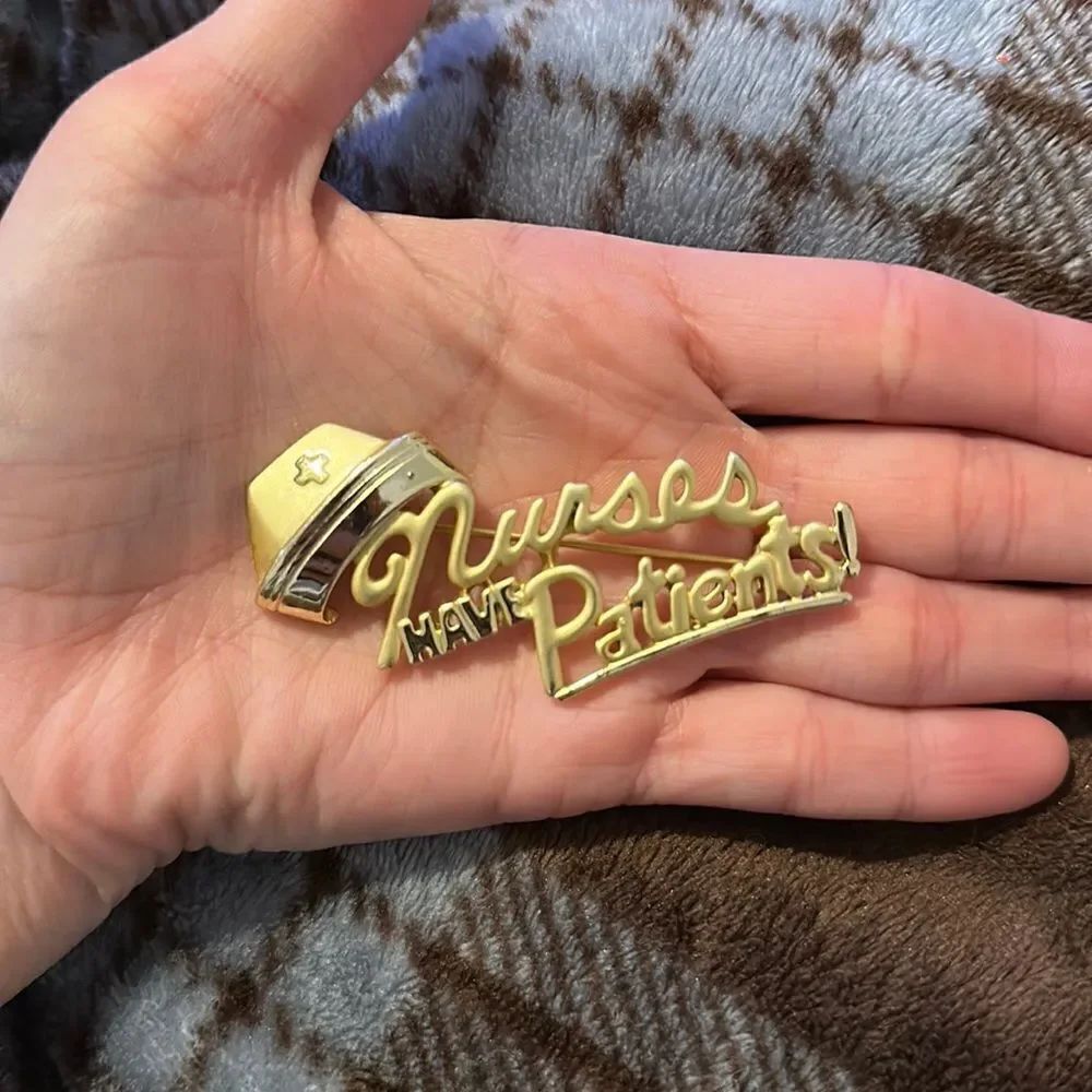 AJC Signed Nurses Brooch Gold Tone - “Nurses Have Patients!”
